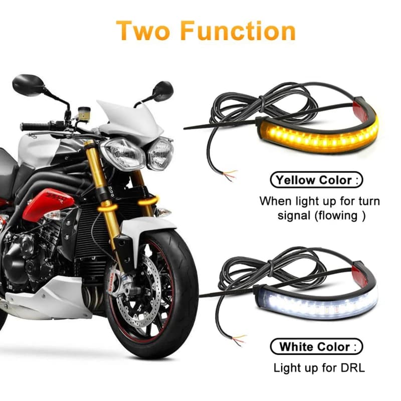 2 pz moto indicatori di direzione LED striscia lampada anello forcella lampeggiante lampeggiante 12V luce ambra bianco DRL motore lampeggiatore accessori Auto