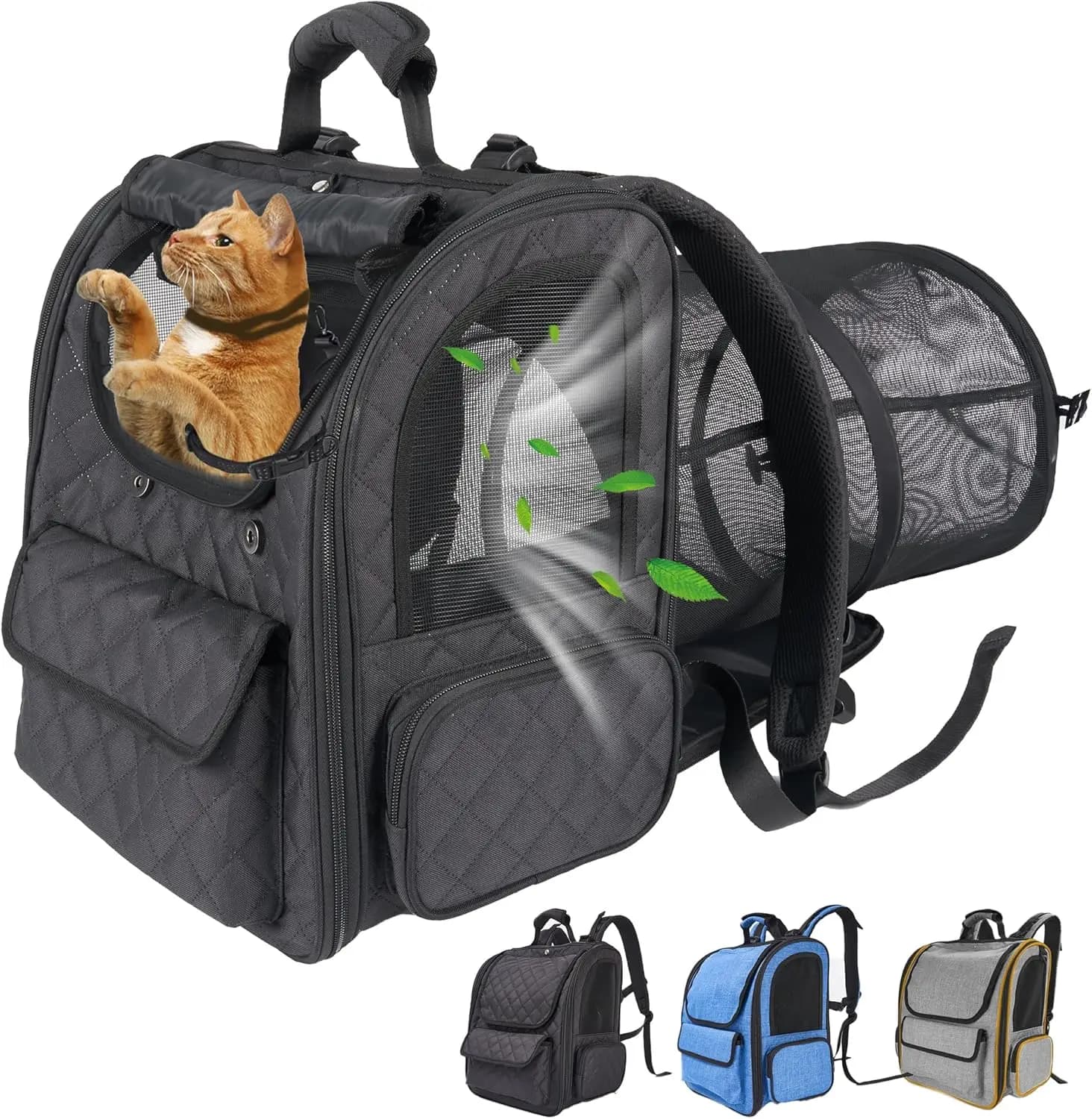 Zaino da viaggio espandibile per cani per animali domestici fino a 17 libbre, marsupio sicuro con cuscino morbido e cinghie comode, nero