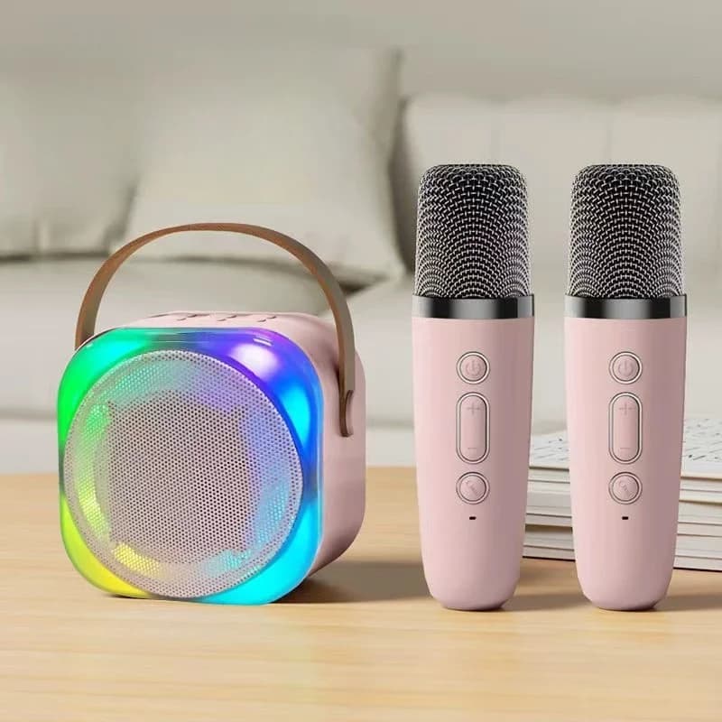 New H12 Karaoke Machine Portable Bluetooth Speaker With 1-2 Wireless Microphones HiFi Family Singing Loudspeaker Children's Gift