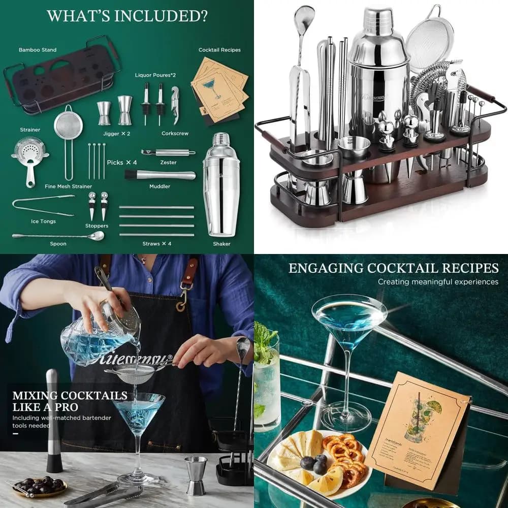 Kit Completo da 24 Pezzi per Barman | Set da Cocktail per Casa con Shaker per Martini, Jigger, Pestello e Altro