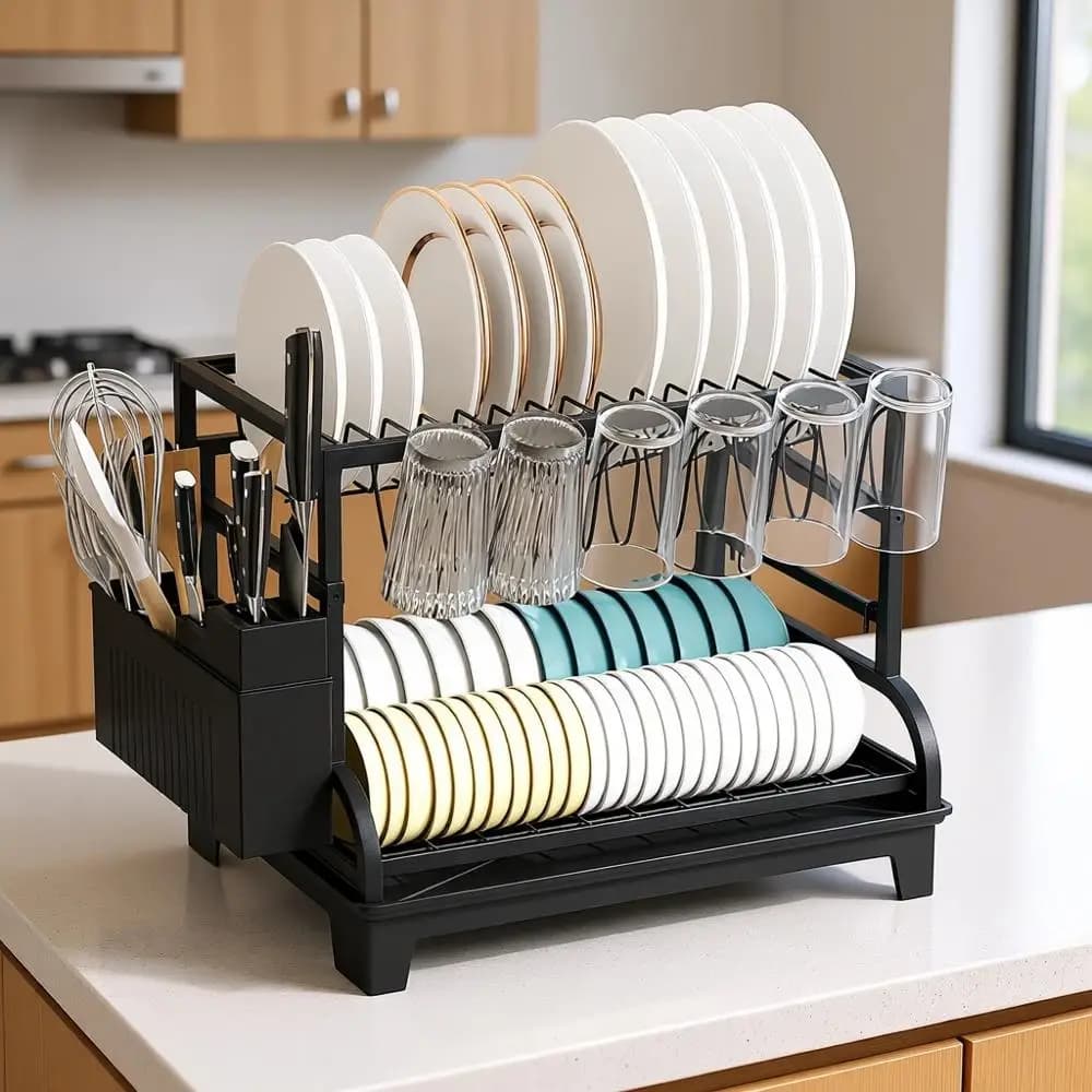 Large 2-level stainless steel cutters with Tray Collectables and Container for Kitchen Tools, Cutters and Cups, Easy to Use