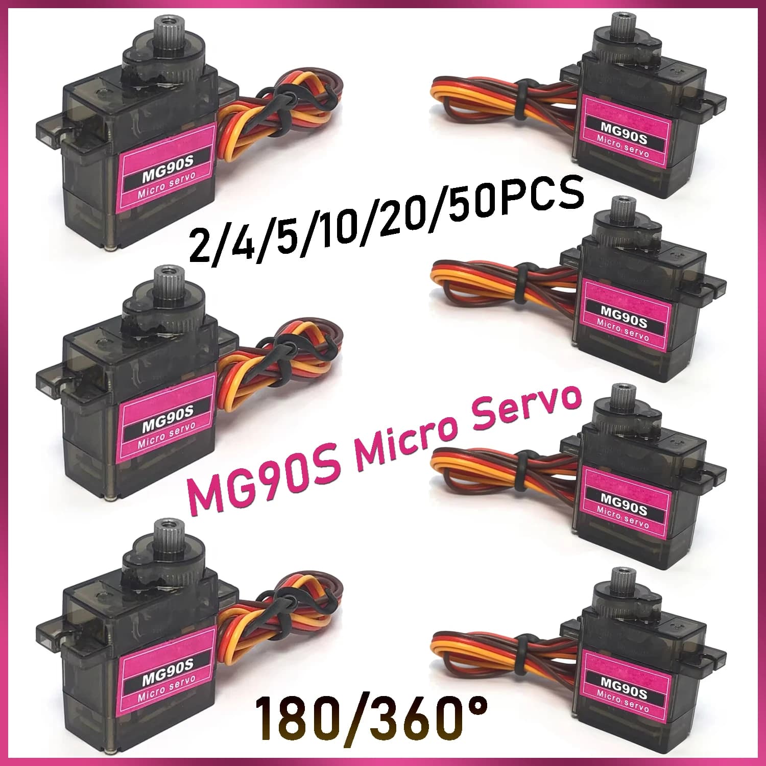 Servo MG90S 2/4/5/10/20/50 Pezzi, Servo con Ingranaggi in Metallo 9g, Versione Aggiornata 180/360 ° Per Elicottero RC, Aereo, Barca, Auto, Trex 450, Robot RC