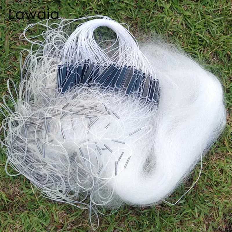 Lawaia 50M Reti da imbrocco da pesca in seta bianca Accessori per attrezzi da pesca monofilamento Rete da trappola da pesca Galleggiante in plastica a rete a 3 strati