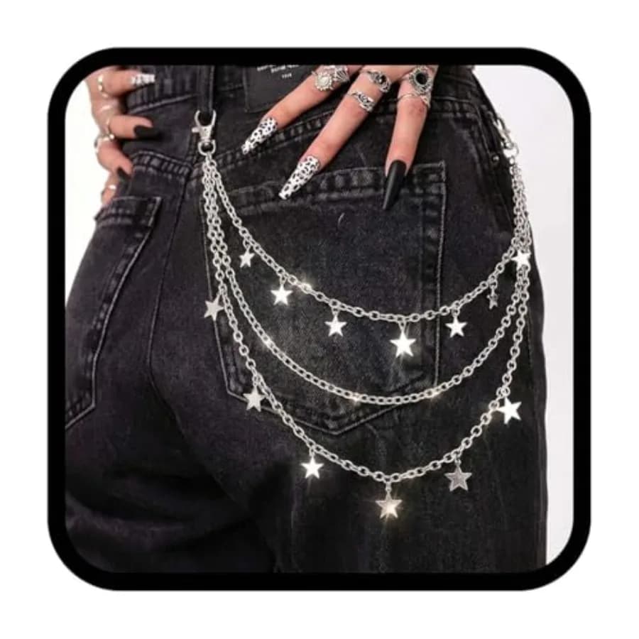 Goth Punk Layered Belt Chain for Men Silver Star Purse Pant Wallet Jeans Chains for Women thick Hip Hop pant accessoies