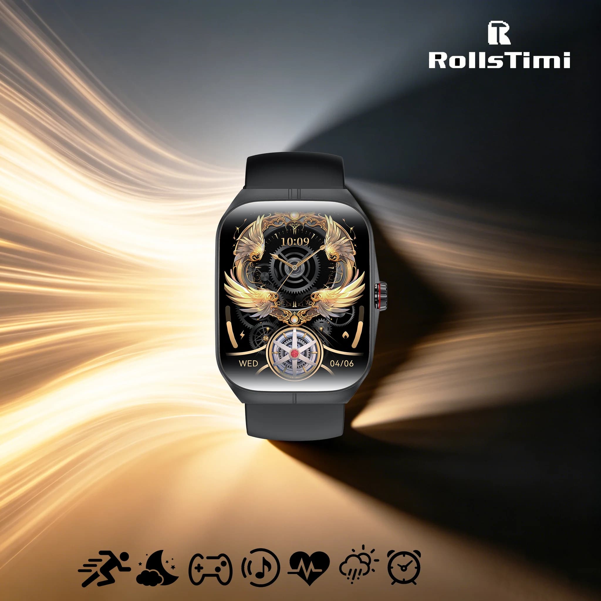 RollsTimi Smartwatch alla Moda per Uomo e Donna, Display AMOLED da 1,95 Pollici, Chiamate Bluetooth, Monitoraggio del Sonno/Frequenza Cardiaca/Previsioni Meteo, NFC, Orologio Sportivo con Musica