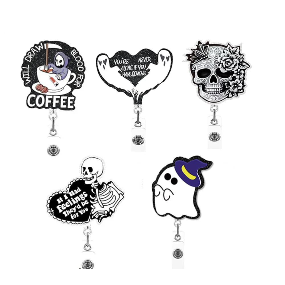 Halloween Chest Skeleton Coffee Badge Reel retrattile per infermiere Doctor Card Holder accessori forniture clip per biglietti da visita regalo