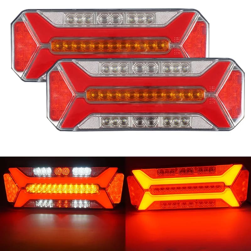 2X Fanale Posteriore a LED Dinamico con Funzione Retromarcia, Freno, Stop, Indicatore di Direzione e Fendinebbia per Rimorchi, Camion e Autocarri