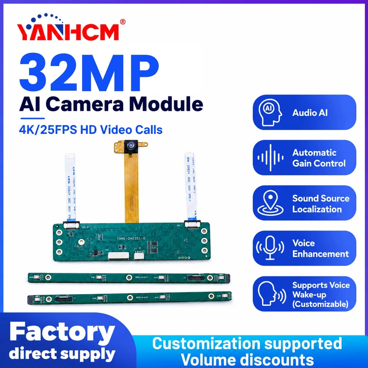 Camera Module 1080P 32 megapixel 4K 25FPS Ultra wide angle USB Free Driver 8 Microphone Array For video conferencing