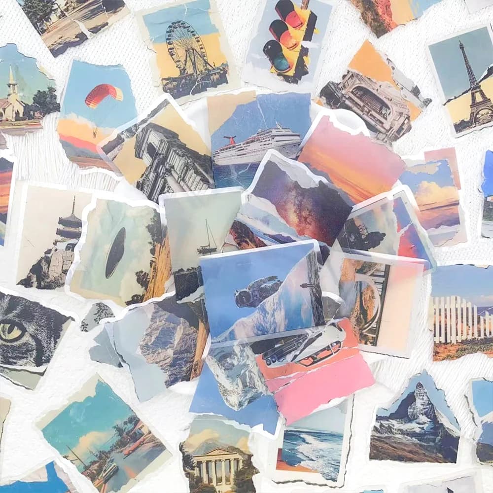 50 pezzi retrò strappati foto adesivi PET trasparenti decalcomanie per telefono laptop scrapbook adesivi estetici fai da te regali creativi