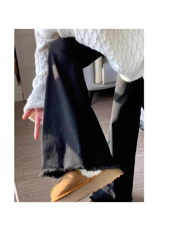 High Waist Wide Leg Denim Jeans Women's Design Sensation Small Audience plus Size Slimming Hoof Pants Fat MM