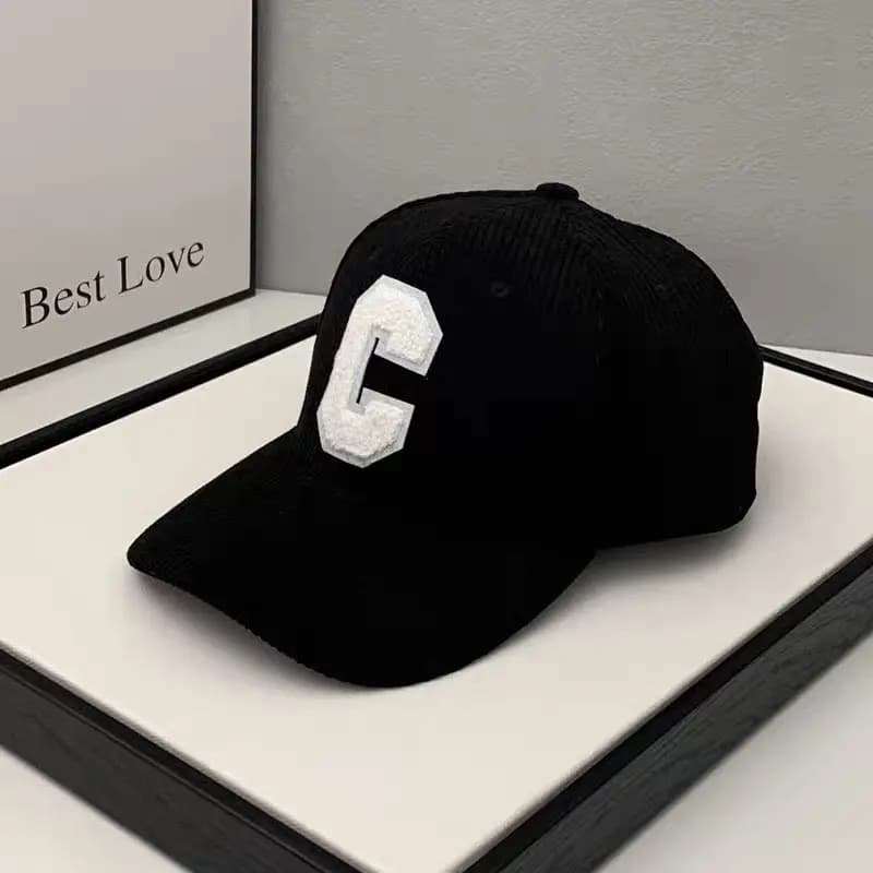 Berretto da baseball alla moda Berretto da camionista da pesca in velluto a coste Sport all'aria aperta Cappello personalizzato con lettera C Visiera parasole Cappello da baseball unisex
