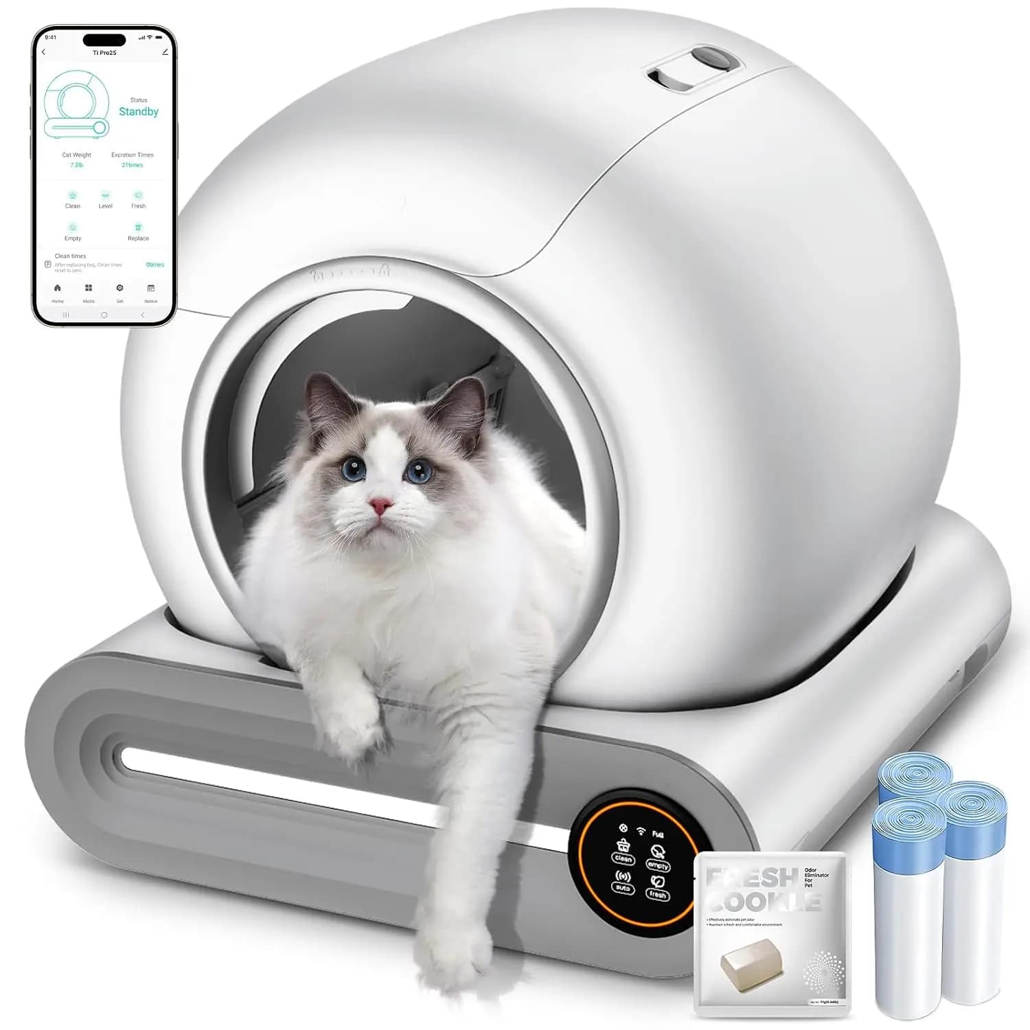 Self Cleaning Litter Box for Multiple Cats, 65L+9L, APP Control & Deodorization, 3 Liners & Odor Eliminator, Customized