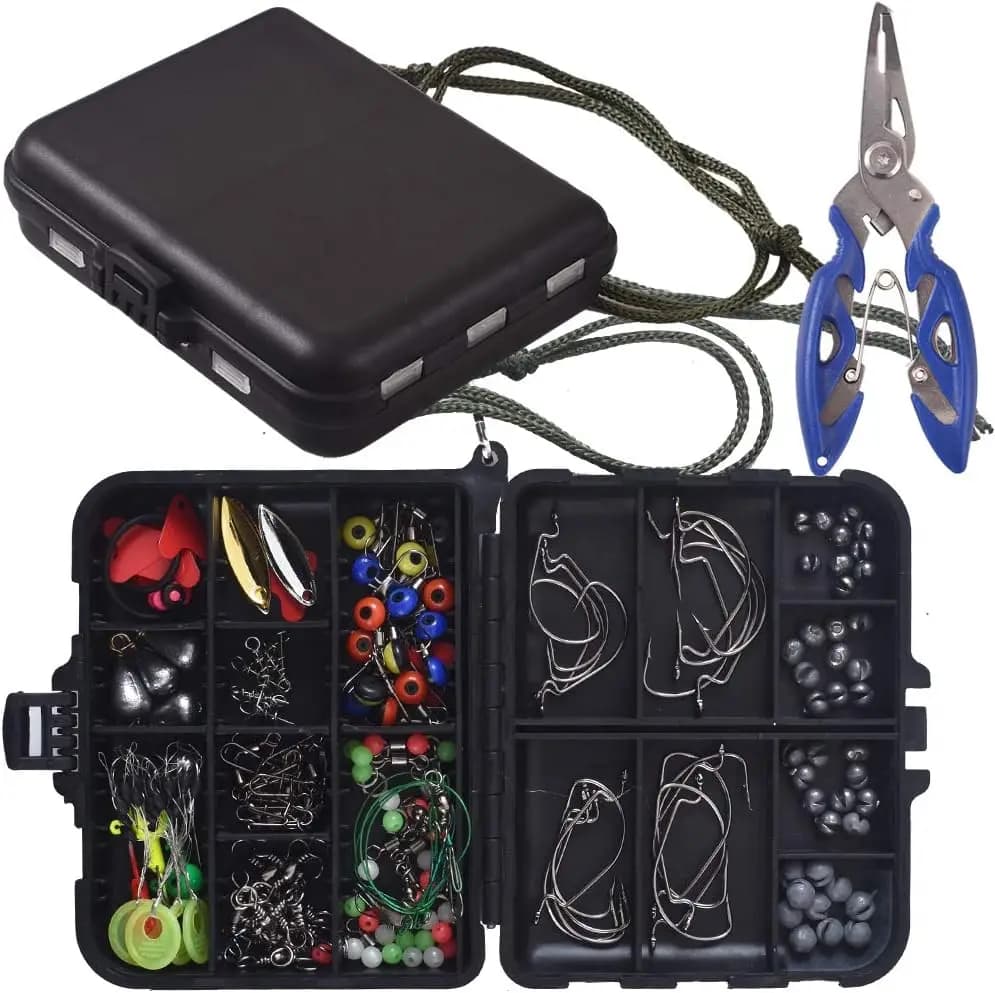 Kit di Accessori per la Pesca da 188 Pezzi, Ami da Jigging, Piombi, Girelle, Moschettoni, Set Scatola Porta Attrezzi