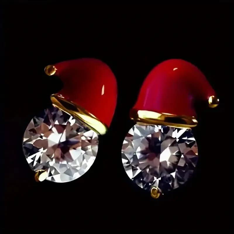 2 paia di orecchini con cappello da Babbo Natale in oro rosso scintillante con zirconi cubici, gioielli per le vacanze, Natale, Halloween, Capodanno, regalo, accessori per feste