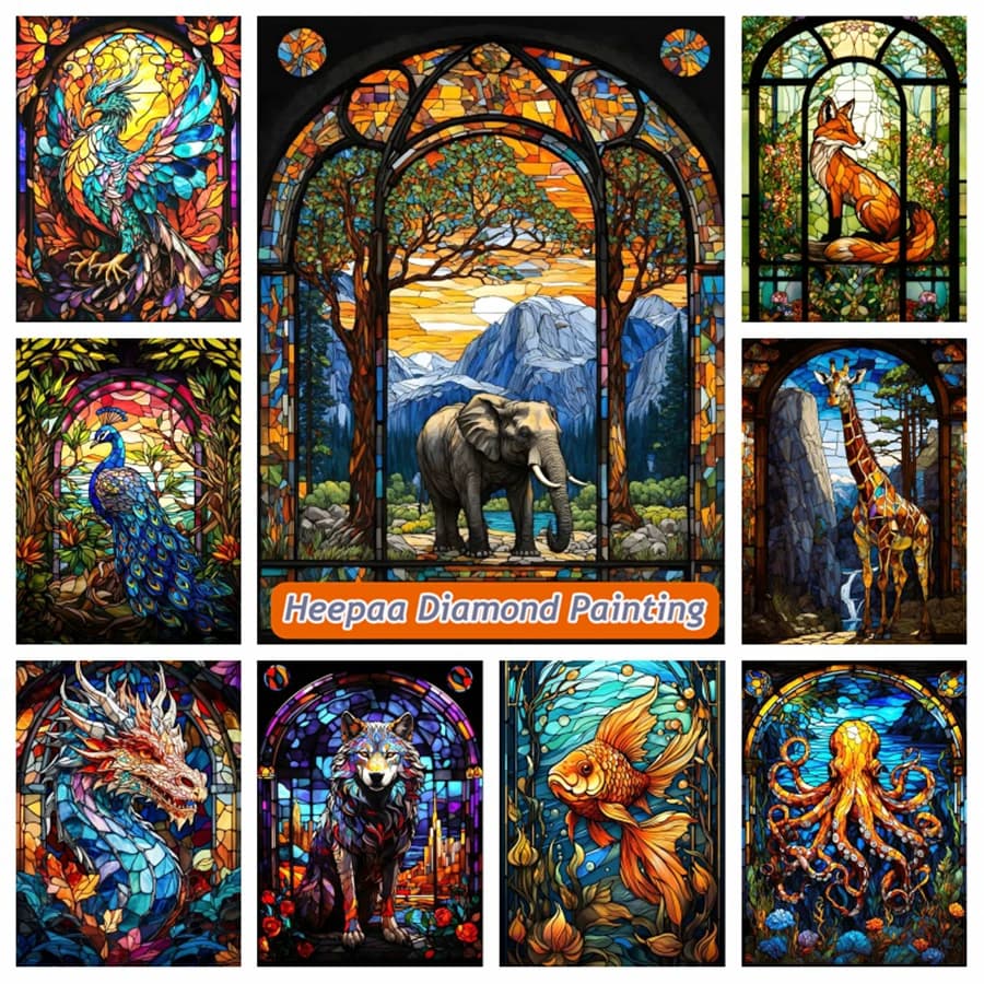 Fantasia vetro colorato drago pavone lupo animale diamante arte pittura 5d fai da te volpe pesce punto croce mosaico arredamento della stanza