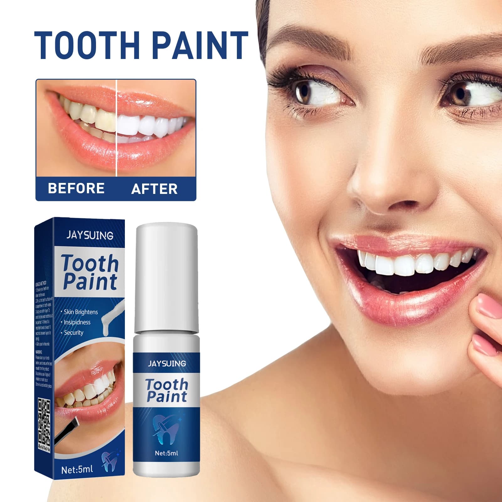 5 ml instant tooth whitening paint Remove yellow spots and teeth Whitening for fast acting smiling No sensitivity Vegan formula