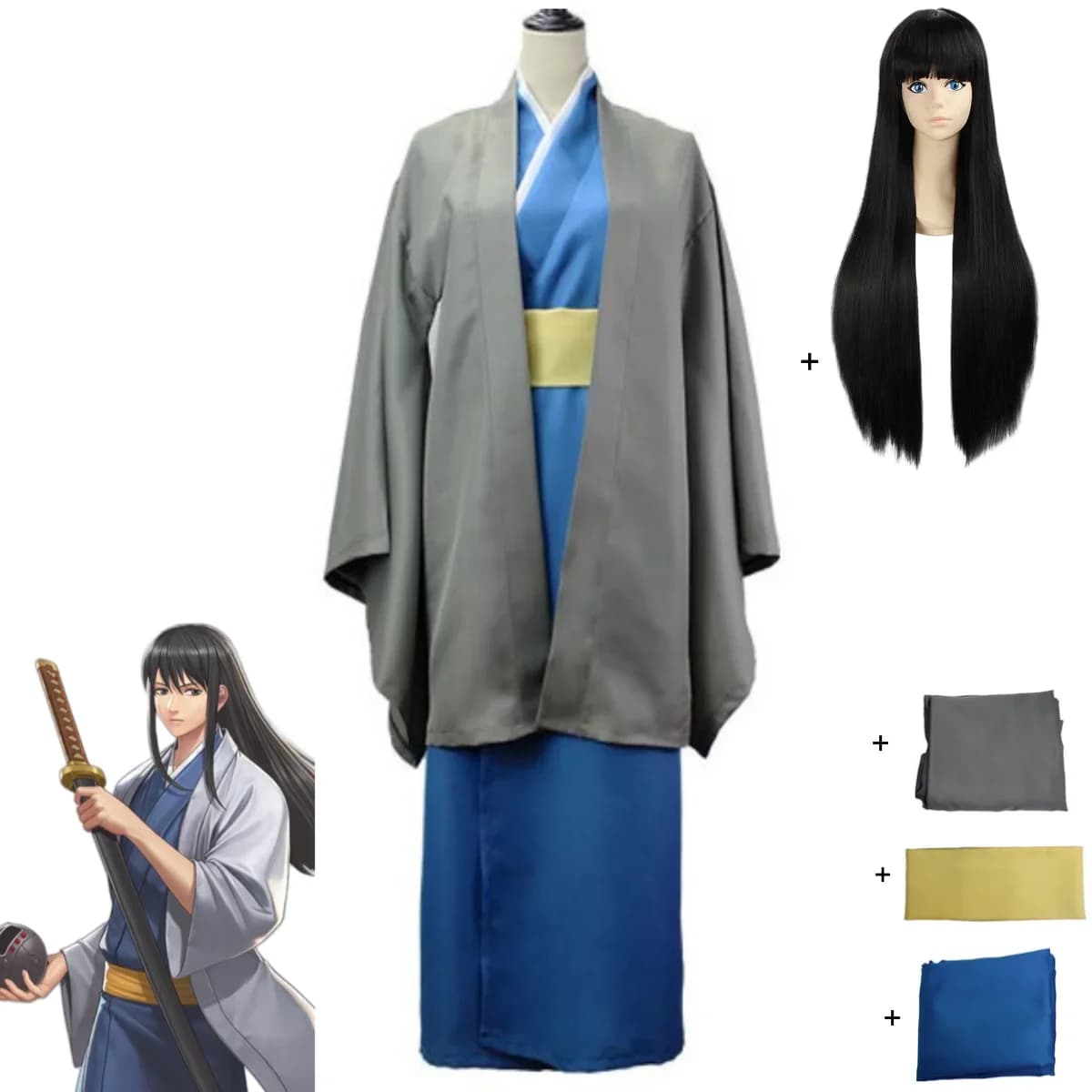 Anime GINTAMA Katsura Kotarou Costume Cosplay Kimono giapponese Mantello Accappatoio Parrucca uniforme Uomo adulto Donna Festa di compleanno Vestito