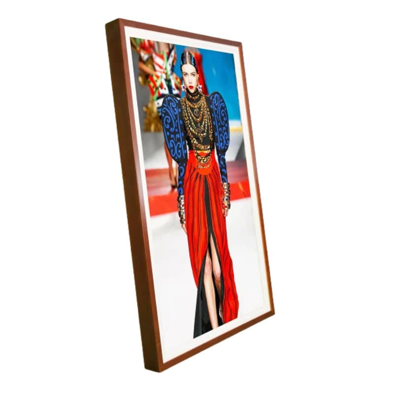 Cornice video digitale elettronica artistica da 32-65 pollici in legno Foto Musica Display 4K FHD WiFi Sistema operativo Android 10.0 Supporto da parete per la casa non touch