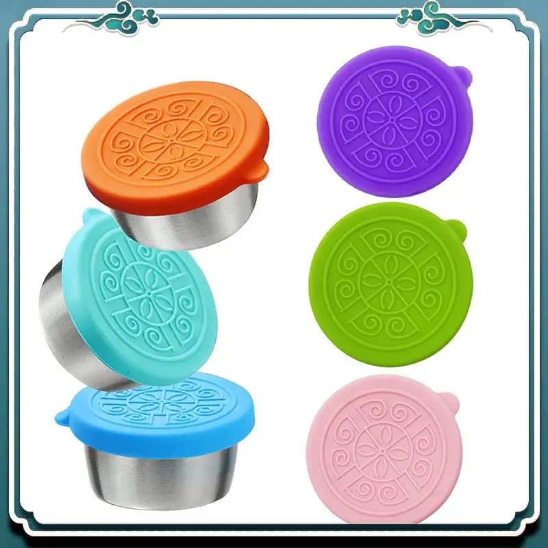 A67K-Salad Dressing Container To Go, 6Pcs 50Ml Stainless Steel Small Condiment Containers With Silicone Lids Leakproof