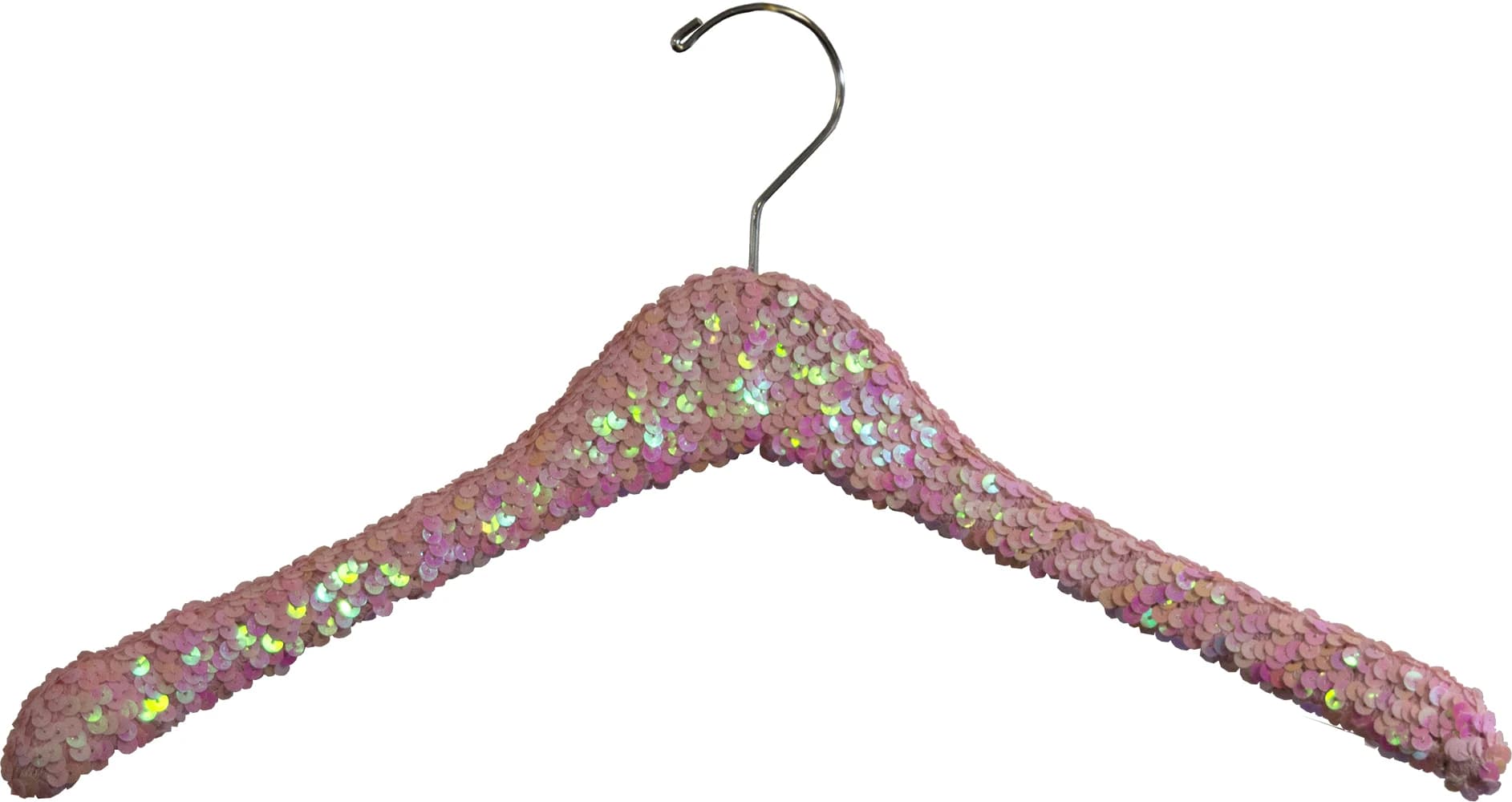 Curved Pink Sequined Solid Wood Top Hanger, 360-Degree Swivel Hook, Decorative Sequin Covered Wooden Hanger for Shirts, Jackets,