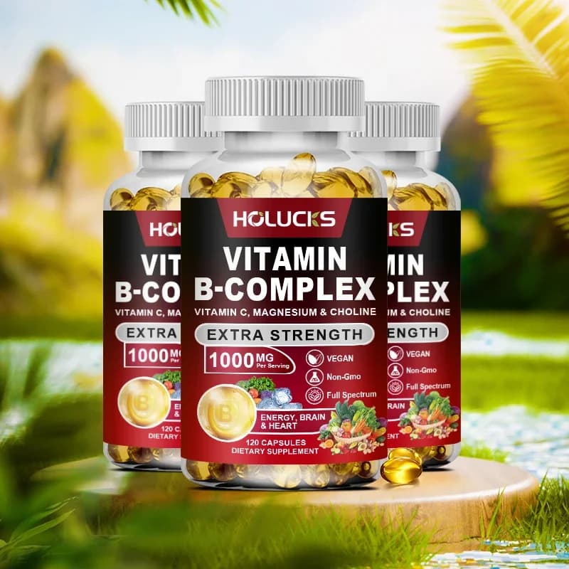 Complex vitamin B supplement - (B1, B2, B3, B5, B6, B7, B8, B9, B12 Folic acid and biotin) with vitamin C, Inositol - Healthy energy