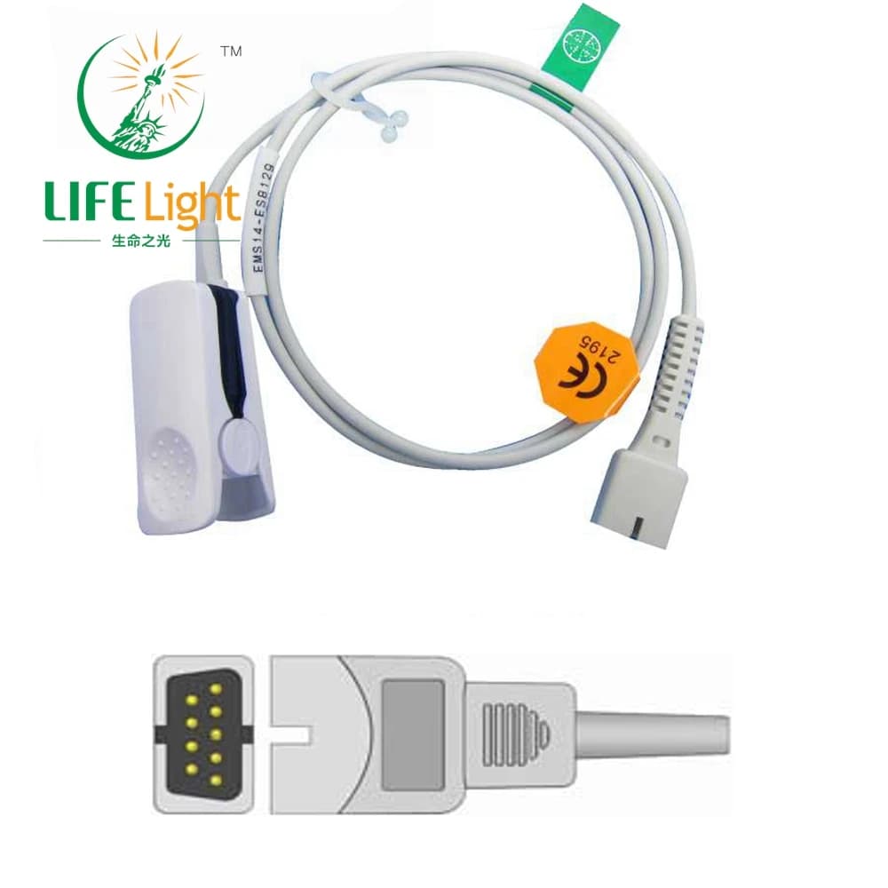 Compatible with the EDAN monitor, H-100B. Reusable Connector for Blood Oxygen with Spo2 Probe Sensor, Spo2 Sensor Cable for Pulsoxmeter