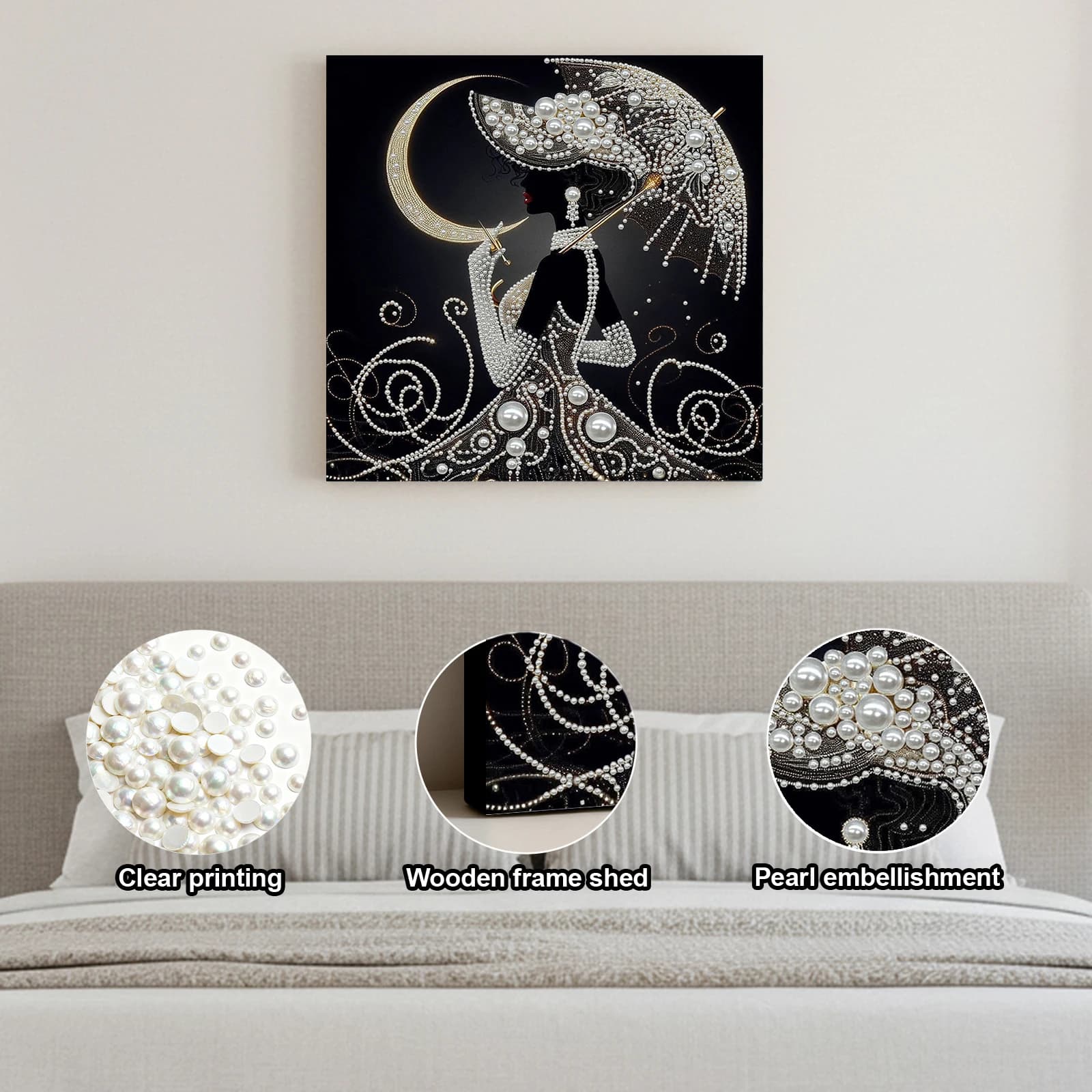 Kit Artistici Fai-da-Te per Pittura con Perle per Adulti/Principianti, Regalo per Decorazione Casa, Dipinti con Perle e Gemme, Arte e Artigianato 30x30cm con Cornice