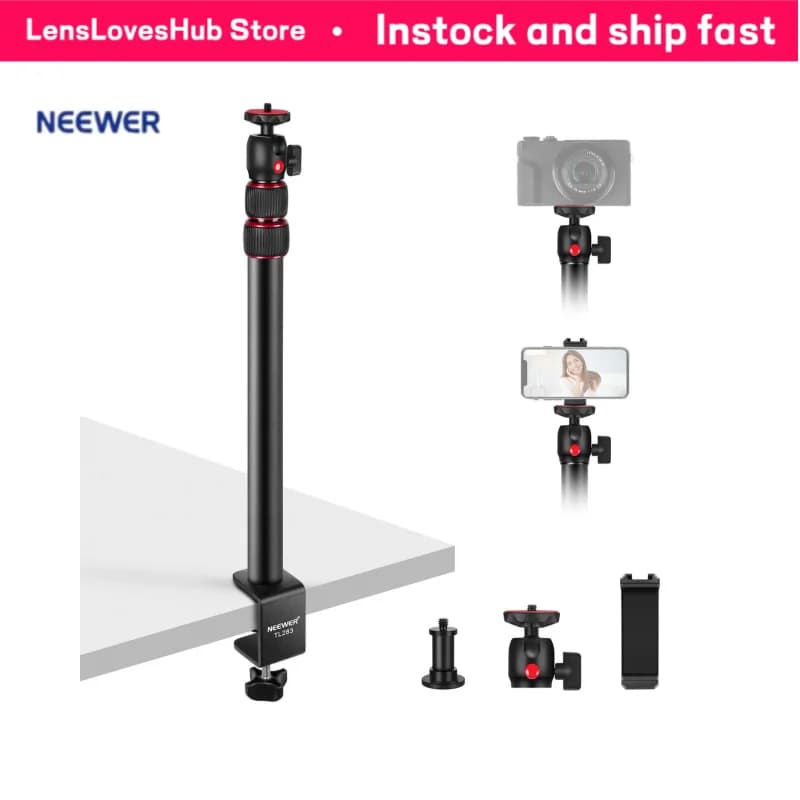 Supporto da scrivania telescopico NEEWER – Asta per fotocamera con morsetto a C da 17-40 pollici con impugnatura per telefono e rotazione a 360° ° Testa a sfera, vite da 1/4 di pollice per webcam/luce/T