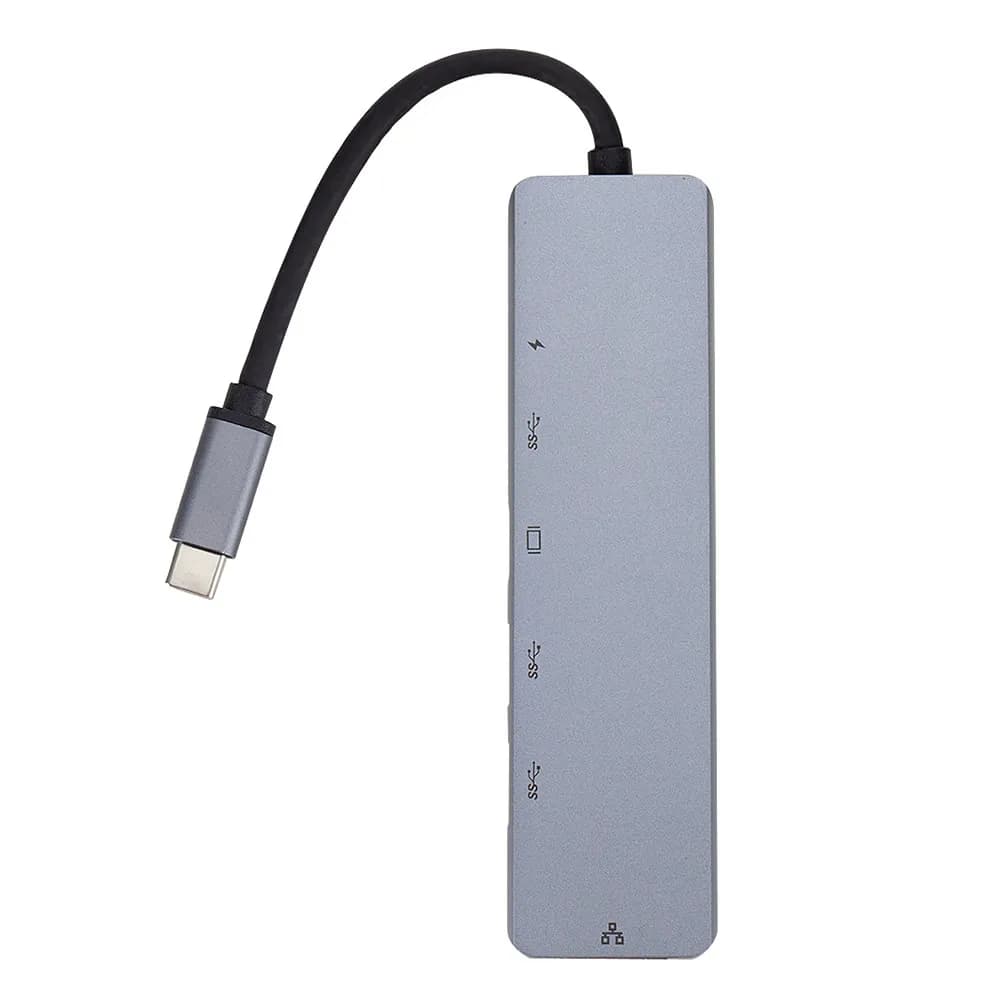 6-in-1 USB-C Hub Type C to Rj45 Gigabit Ethernet Adapter with Pd Charging USB 3.1 Pass-Through Compact Travel-Friendly Silver