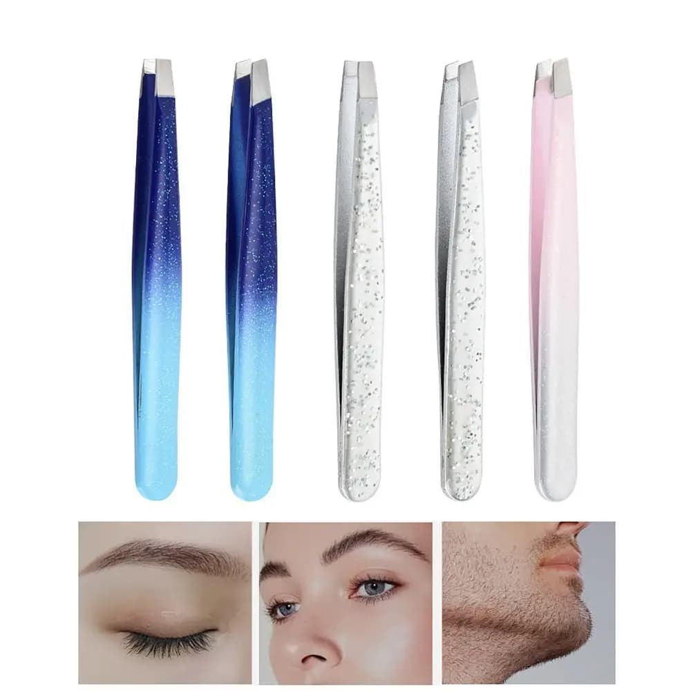 Comfortable Eyebrow Gripper Stainless Steel, Flat and Angle, for Removing Face Peles, Beauty Tool for Women