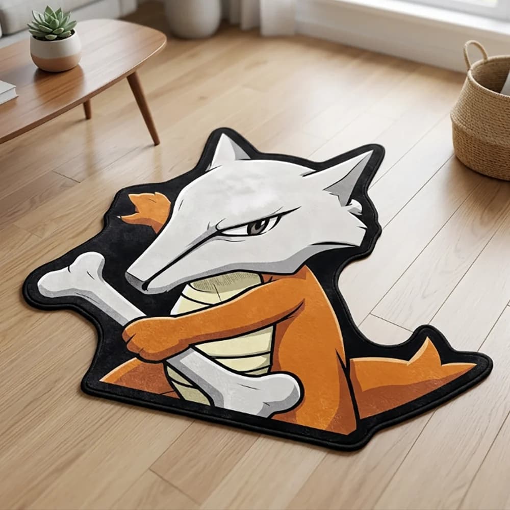 Irregular Pokemon Carpet Marowak Holding Bone Club Anime Floor Mat Fluffy Non-slip Rug Kawaii Gaming Bedroom Fan Gift