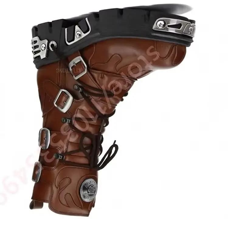 Motorcycle Boots with Belt Clasp with Metal Ribbons Punch Round Sole New Street Rock Gothic Casual Sports Boots Fashionable