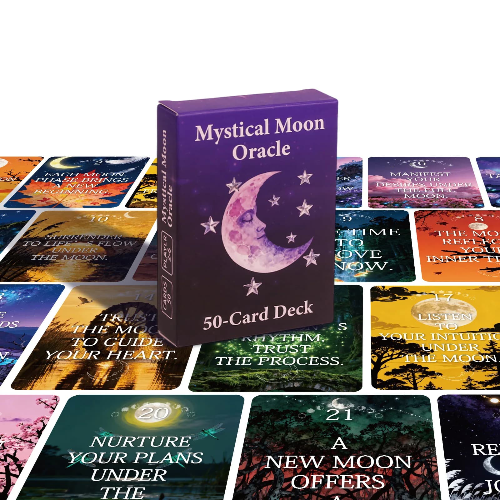 Mystical Moon Oracle Deck - 50 carte per guida spirituale, manifestazione e rituali delle fasi lunari 9*6,7 cm