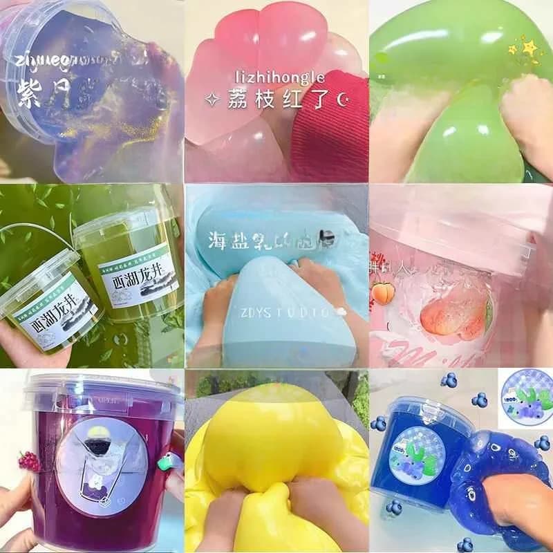 Secchiello di slime a bolle trendy per ragazze, non tossico, finto acqua, slime a bolle, pasta modellabile, giocattolo per bambini, da collezione per artisti