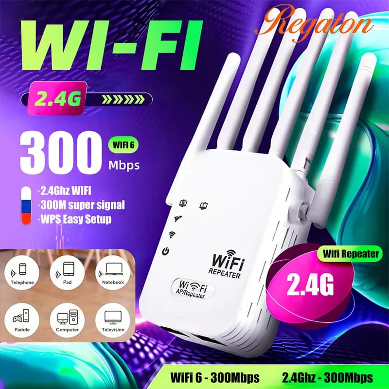 Ripetitore WiFi Wireless 2.4G 300M, Amplificatore di Segnale WiFi, Booster di Rete Stabile, Installazione Semplice per Uso Domestico