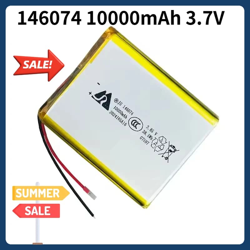 100% Brand New 146074 3.7v 10000mah Rechargeable Lithium Polymer Battery for Mobile Power Bank Solar Energy