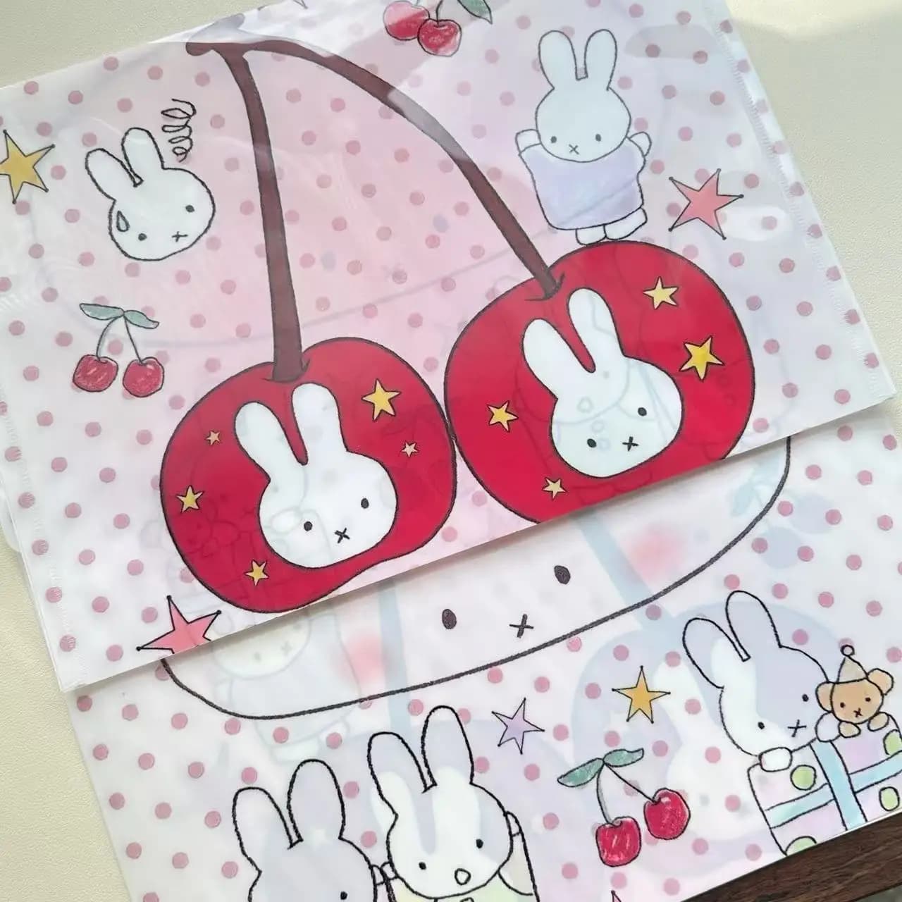 Ins Cute Cherry Miffy Rabbit A4 Waterproof Snap Button Document Bag Student Exam Paper Storage File Folder Cartoon Kawaii 2026