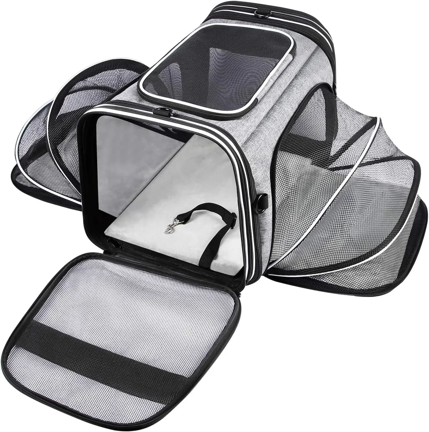 Expandable Soft Sided Pet Carrier for Cats & Small Dogs, Airline Approved, 4-Way Expansion, Collapsible with 3 Washable Pads & Pockets
