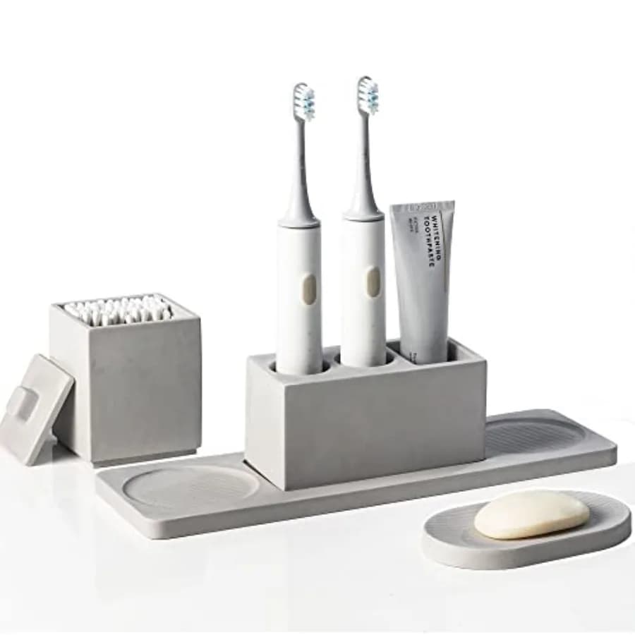 Set di Accessori per il Bagno in Diatomite, Completo di Porta Spazzolino Elettrico e Porta Sapone da Appoggio
