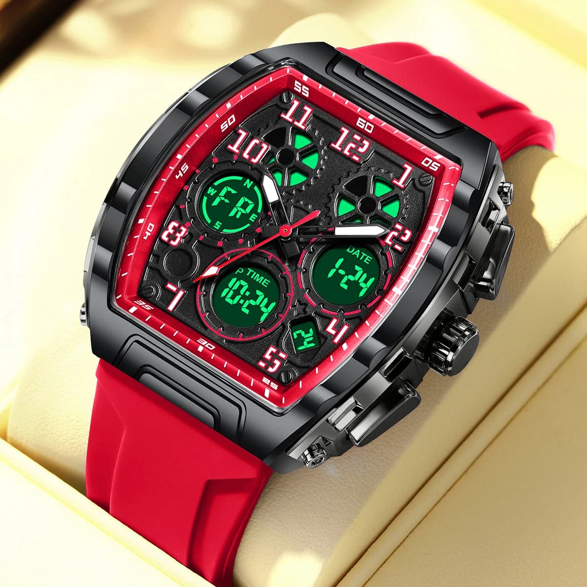 FOXBOX Orologi da polso digitali militari da uomo per orologio maschile Orologio da uomo con doppio display Cronografo sportivo Scatola per orologi in silicone luminoso