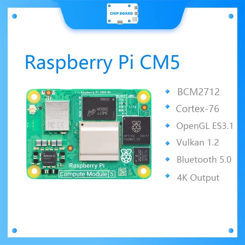 Originale Raspberry Pi CM5 RAM 2 GB/4 GB/8 GB/16G WIFI EMMC Broadcom BCM2712 Doppia uscita 4K + HDR 800 MHz VideoCore Quad-core Coxtex-76
