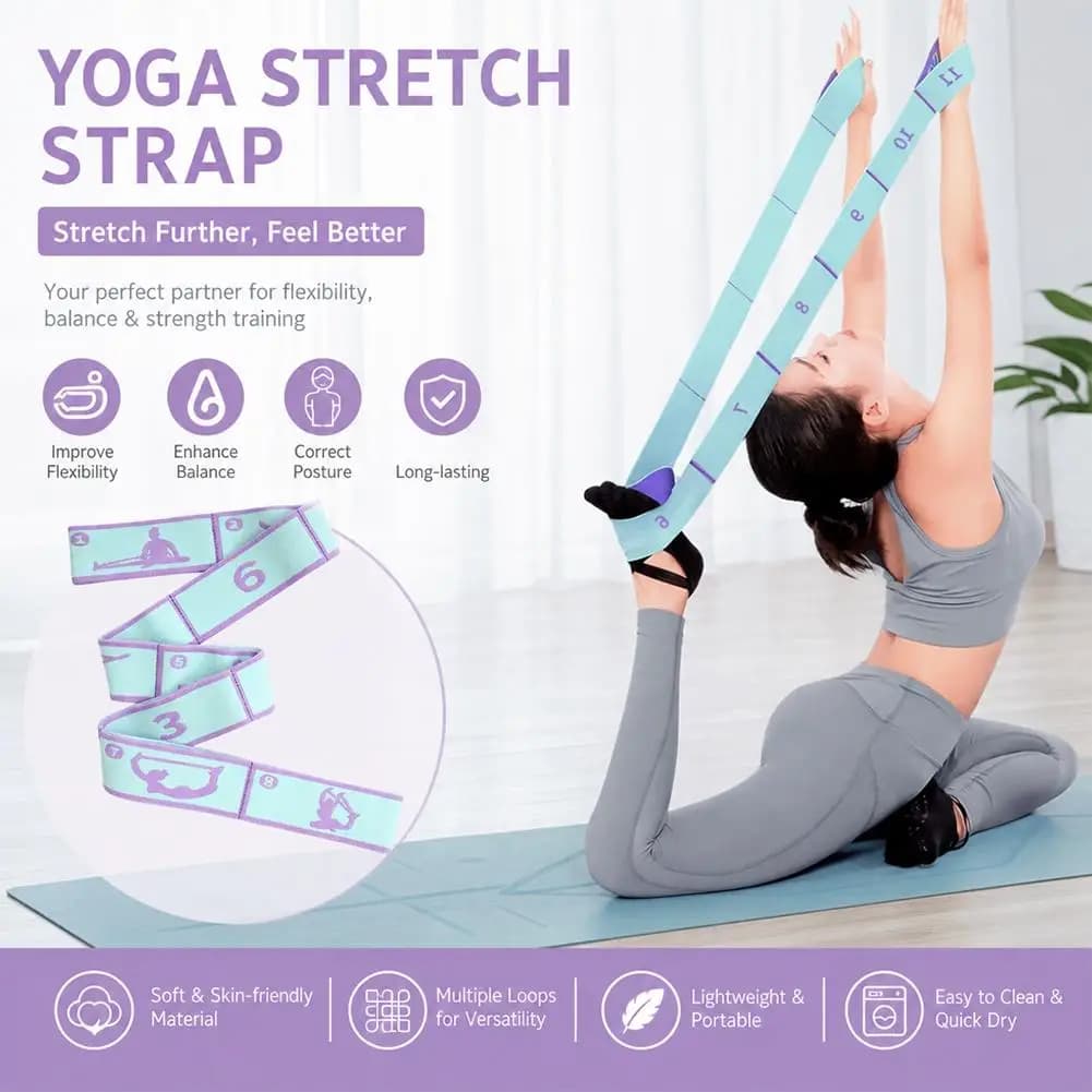 Elastic Yoga Resistance Band Pilates Dance Stretching Belt Fitness Sport Exercise Pull Strap Belt Stretch Band with 8 Loops