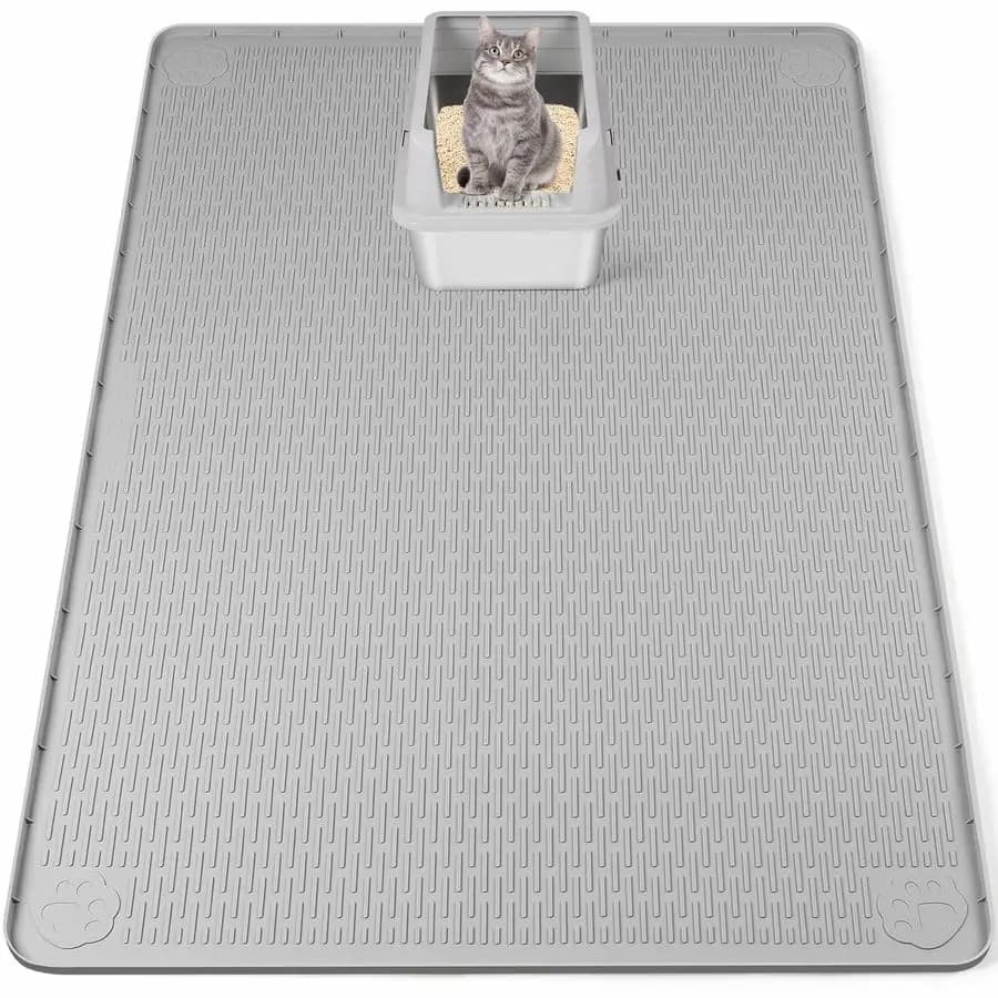 Tappetino per lettiera, XXL Extra Large 50 x 35 Tappetino in silicone per raccogliere lettiera per il controllo degli schizzi, morbido sulle zampe di gattino, facile da pulire Grigio