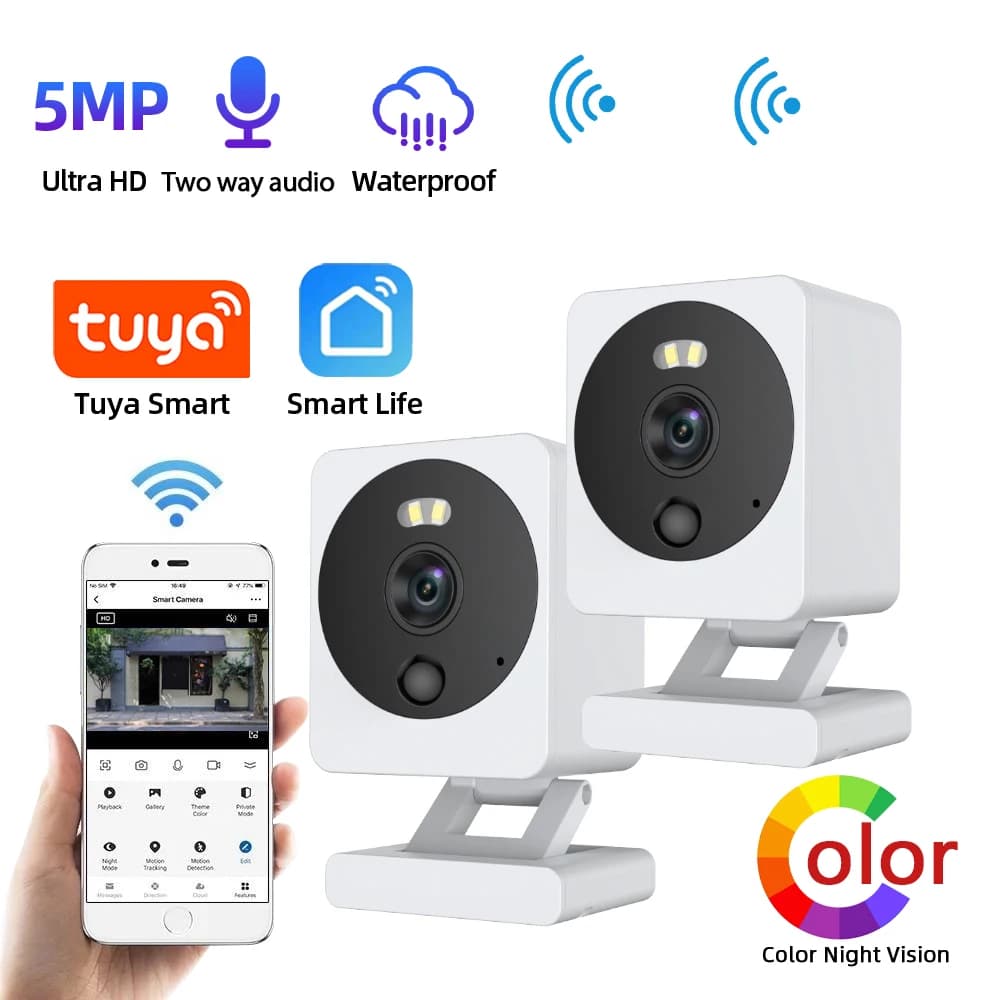 5MP Tuya Mini security camera IP wireless video surveillance CCTV waterproof outdoor color night vision Baby Monitor Cam