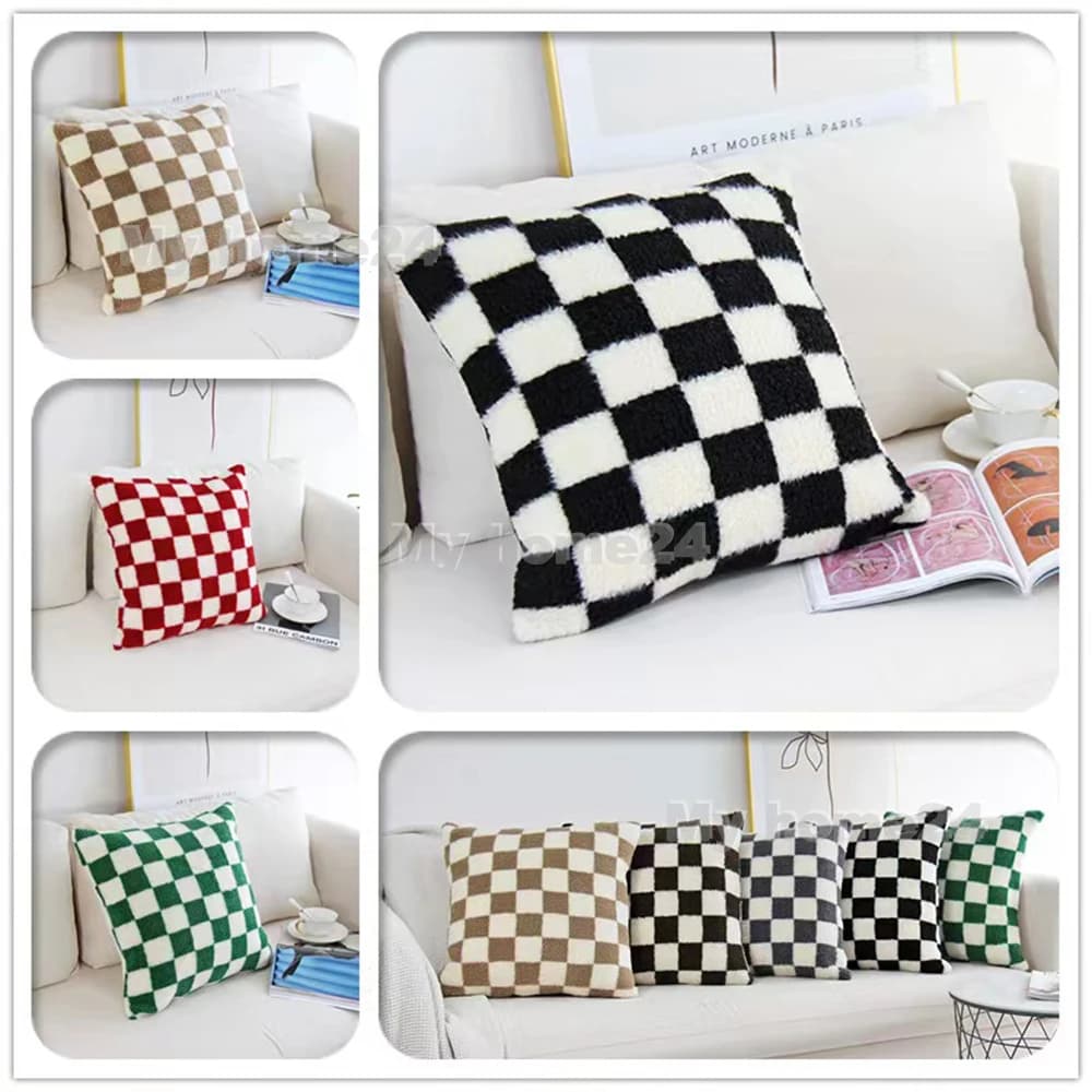 1 pz 45*45cm 50*50cm scacchiera Plaid peluche fodera per cuscino divano auto lavorato a maglia fodera per cuscino federa corta in pile cuscino