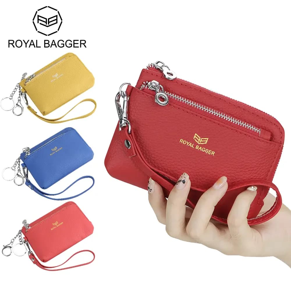 Royal Bagger Portafoglio Elegante con Cerniera e Blocco RFID, in Vera Pelle, Pochette Portatile con Cinturino da Polso e Porta Carte