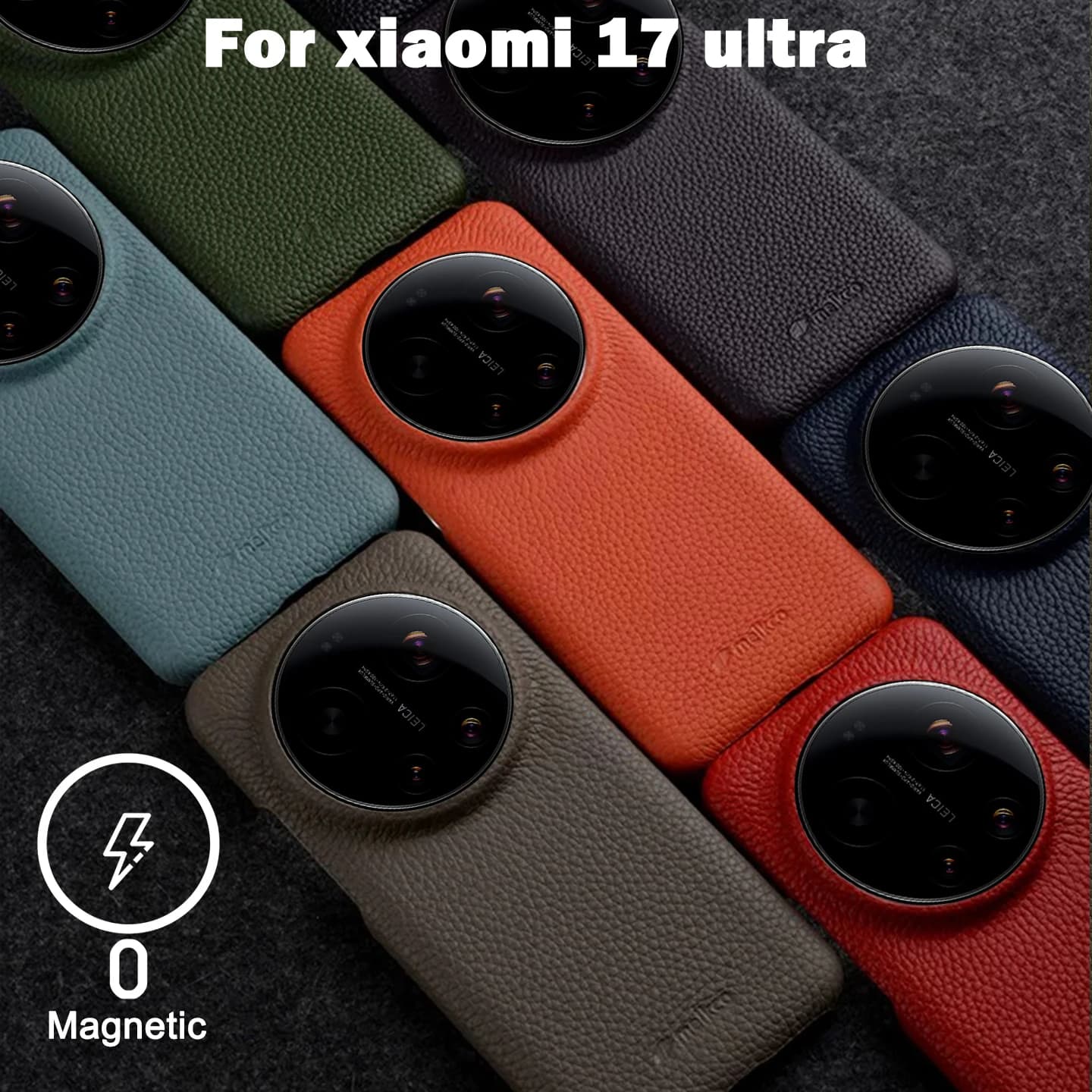 Custodia Magnetica in Vera Pelle con Ricarica Wireless MagSafe per Xiaomi 17 Ultra, Cover Business in Pelle Bovina per Xiaomi 17 Ultra
