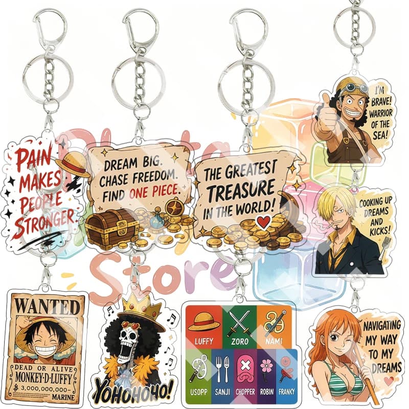 Anime Inspirational Quote Wanted Poster Acrylic Keychain Cartoon Cute Luffy Usopp Sanji Nami Crew Logo Backpack Pendant Gifts
