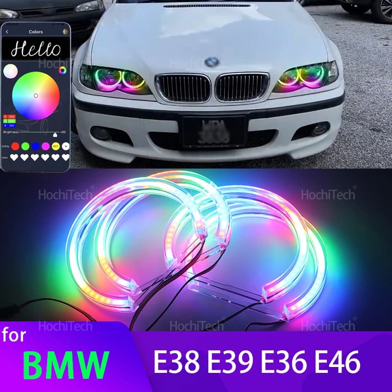 APP Dinamico Angel Eyes Anelli Luce DRL con Indicatore di Direzione per BMW Serie 3 5 7 E36 E46 E39 E38 728i 740d 325i 328i 740i 730d