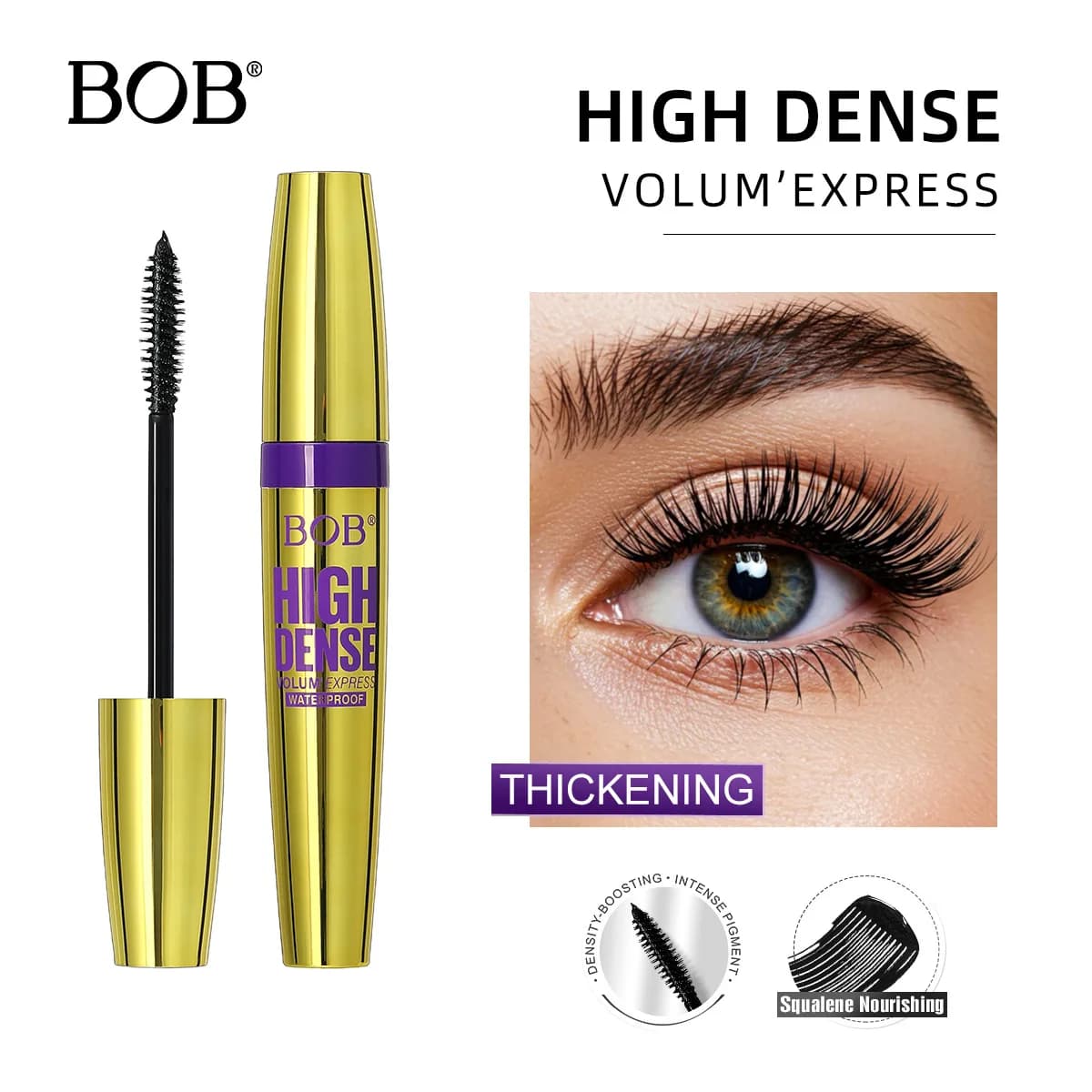 Mascara BOB Volume Allungante, Anti-sbavature, Leggero, Non Grummoso, Lunga Durata, per un Trucco Ciglia Stile Europeo Americano